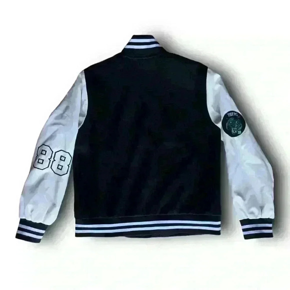 edikted retro letterman varsity jacket bomber button-up faux leather sleeves s - Picture 7 of 9